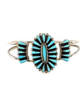 Sterling Silver Zuni Turquoise Cluster Cuff Bracelet